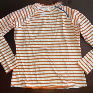 Cabana Life swim shirt UPF 50+ orange stripe white long sleeve rash guard zip xl